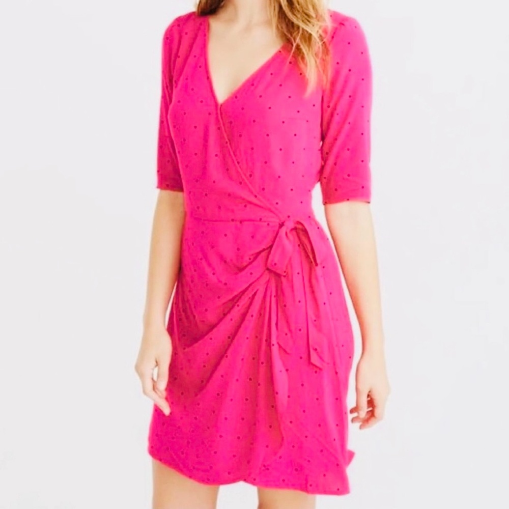 Abercrombie & Fitch Hot Pink Polka Dot Wrap Mini Dress